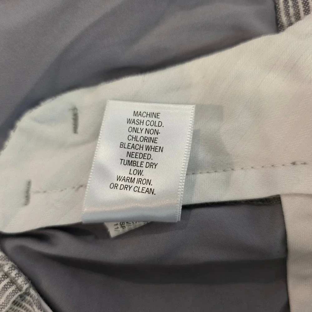 Banana Republic Martin Fit Linen Pinstripe Pants Women 8 Grey White Straight Leg